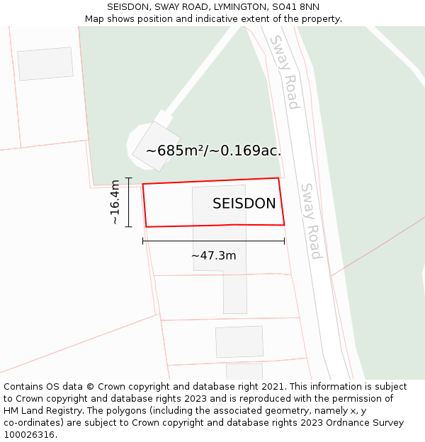 SEISDON, SWAY ROAD, LYMINGTON, SO41 8NN: Plot and title map