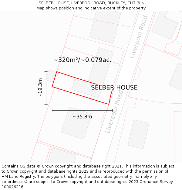 SELBER HOUSE, LIVERPOOL ROAD, BUCKLEY, CH7 3LN: Plot and title map