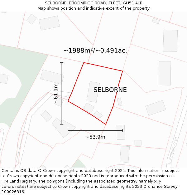 SELBORNE, BROOMRIGG ROAD, FLEET, GU51 4LR: Plot and title map