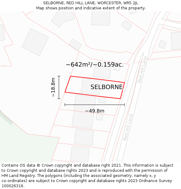 SELBORNE, RED HILL LANE, WORCESTER, WR5 2JL: Plot and title map