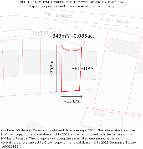 SELHURST, WINDMILL GREEN, STONE CROSS, PEVENSEY, BN24 5DY: Plot and title map