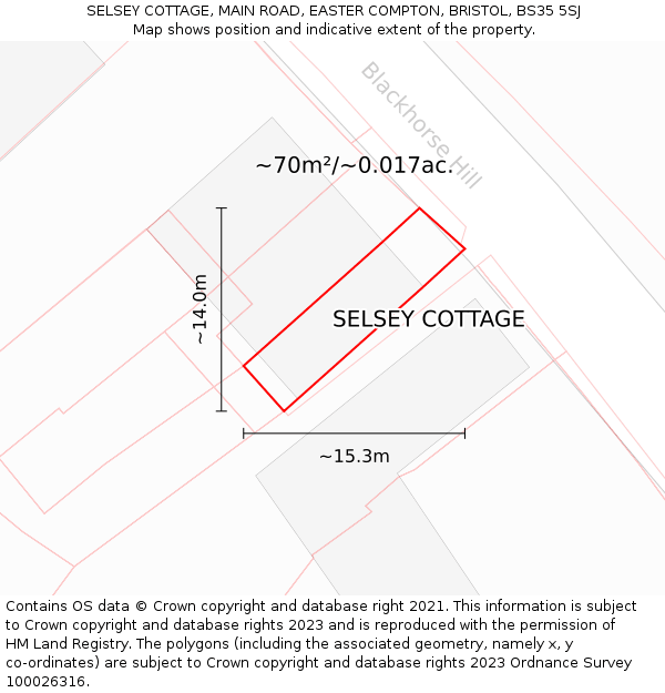 SELSEY COTTAGE, MAIN ROAD, EASTER COMPTON, BRISTOL, BS35 5SJ: Plot and title map