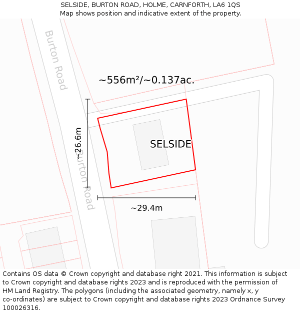 SELSIDE, BURTON ROAD, HOLME, CARNFORTH, LA6 1QS: Plot and title map