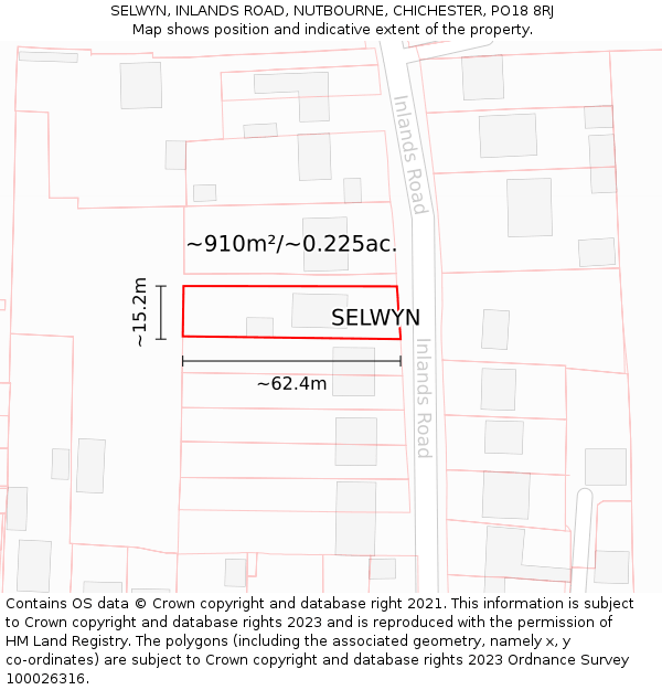 SELWYN, INLANDS ROAD, NUTBOURNE, CHICHESTER, PO18 8RJ: Plot and title map