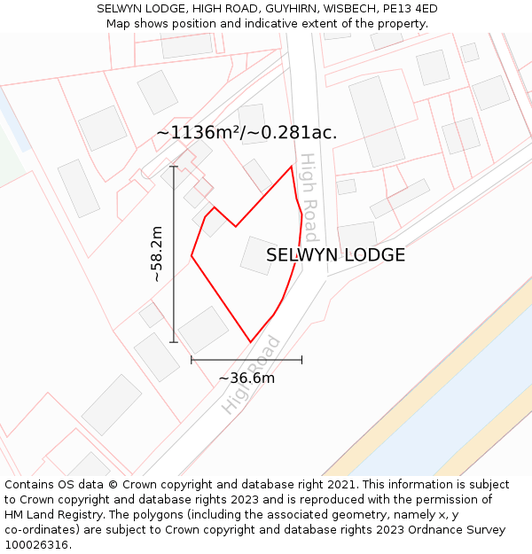 SELWYN LODGE, HIGH ROAD, GUYHIRN, WISBECH, PE13 4ED: Plot and title map