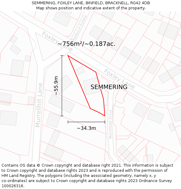 SEMMERING, FOXLEY LANE, BINFIELD, BRACKNELL, RG42 4DB: Plot and title map