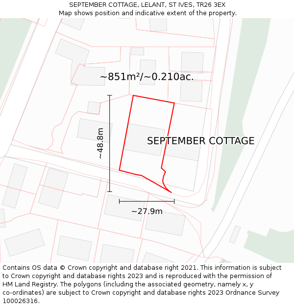 SEPTEMBER COTTAGE, LELANT, ST IVES, TR26 3EX: Plot and title map