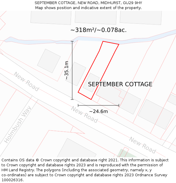 SEPTEMBER COTTAGE, NEW ROAD, MIDHURST, GU29 9HY: Plot and title map