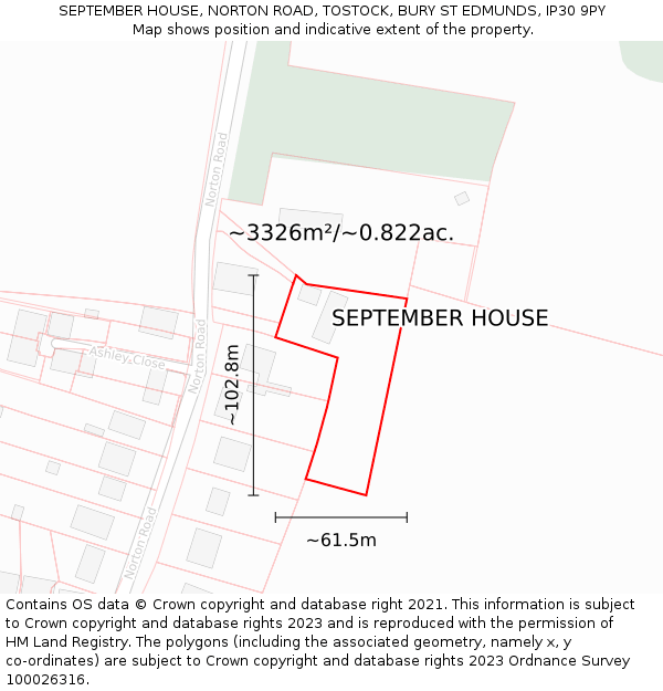 SEPTEMBER HOUSE, NORTON ROAD, TOSTOCK, BURY ST EDMUNDS, IP30 9PY: Plot and title map