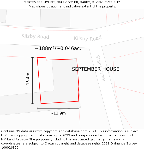 SEPTEMBER HOUSE, STAR CORNER, BARBY, RUGBY, CV23 8UD: Plot and title map