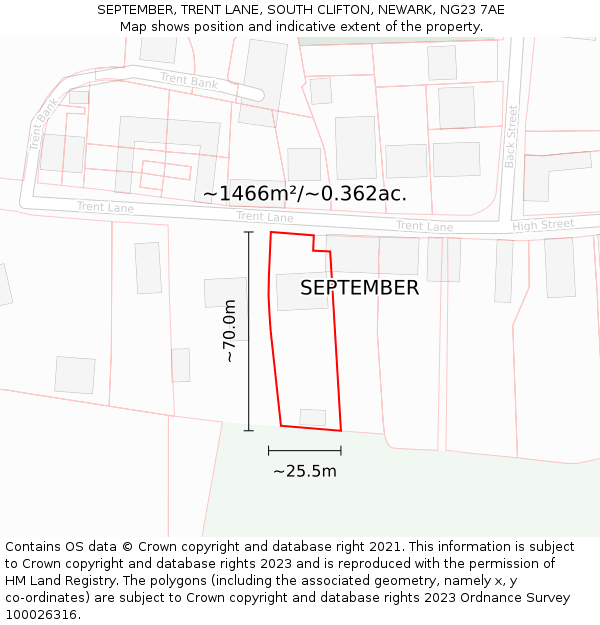 SEPTEMBER, TRENT LANE, SOUTH CLIFTON, NEWARK, NG23 7AE: Plot and title map