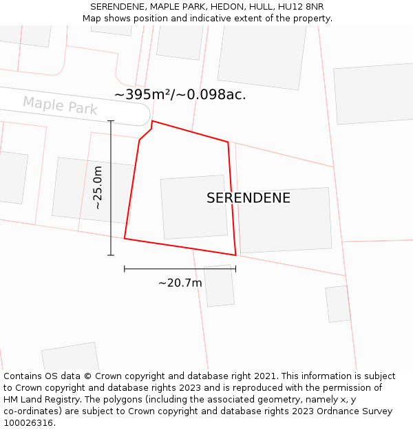 SERENDENE, MAPLE PARK, HEDON, HULL, HU12 8NR: Plot and title map