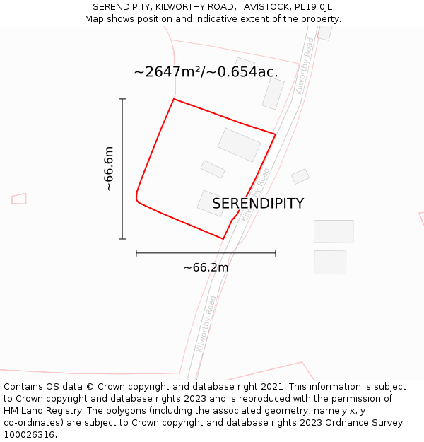 SERENDIPITY, KILWORTHY ROAD, TAVISTOCK, PL19 0JL: Plot and title map