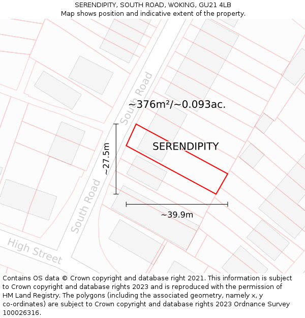 SERENDIPITY, SOUTH ROAD, WOKING, GU21 4LB: Plot and title map