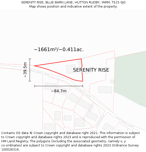 SERENITY RISE, BLUE BARN LANE, HUTTON RUDBY, YARM, TS15 0JG: Plot and title map