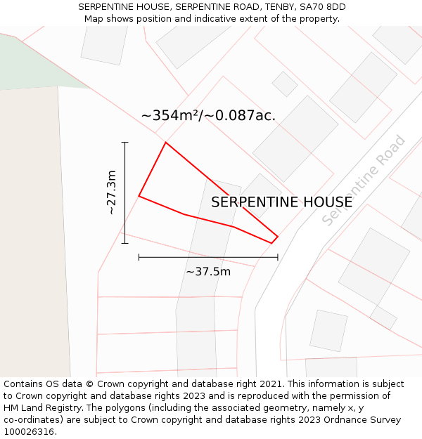 SERPENTINE HOUSE, SERPENTINE ROAD, TENBY, SA70 8DD: Plot and title map