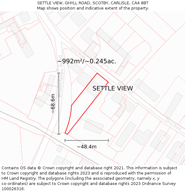 SETTLE VIEW, GHYLL ROAD, SCOTBY, CARLISLE, CA4 8BT: Plot and title map