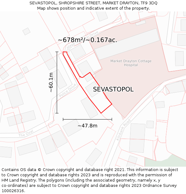 SEVASTOPOL, SHROPSHIRE STREET, MARKET DRAYTON, TF9 3DQ: Plot and title map