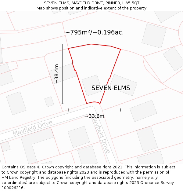 SEVEN ELMS, MAYFIELD DRIVE, PINNER, HA5 5QT: Plot and title map