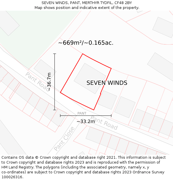 SEVEN WINDS, PANT, MERTHYR TYDFIL, CF48 2BY: Plot and title map