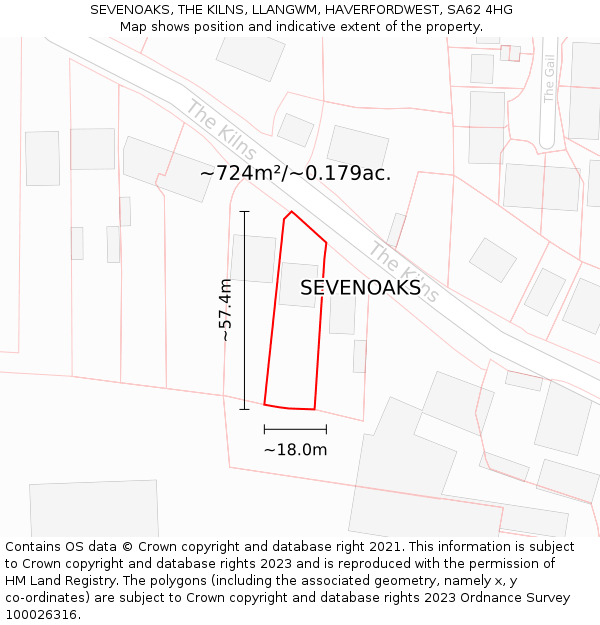 SEVENOAKS, THE KILNS, LLANGWM, HAVERFORDWEST, SA62 4HG: Plot and title map