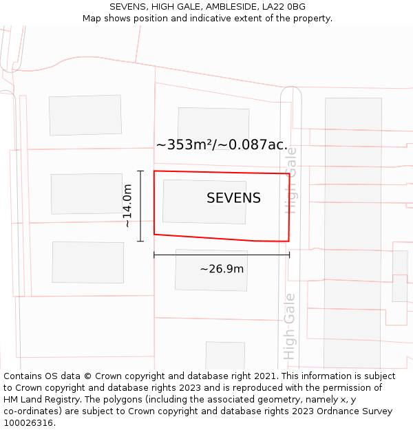 SEVENS, HIGH GALE, AMBLESIDE, LA22 0BG: Plot and title map