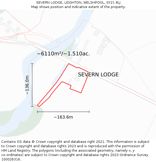 SEVERN LODGE, LEIGHTON, WELSHPOOL, SY21 8LJ: Plot and title map