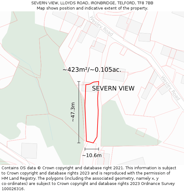 SEVERN VIEW, LLOYDS ROAD, IRONBRIDGE, TELFORD, TF8 7BB: Plot and title map