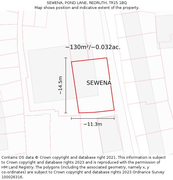 SEWENA, POND LANE, REDRUTH, TR15 1BQ: Plot and title map