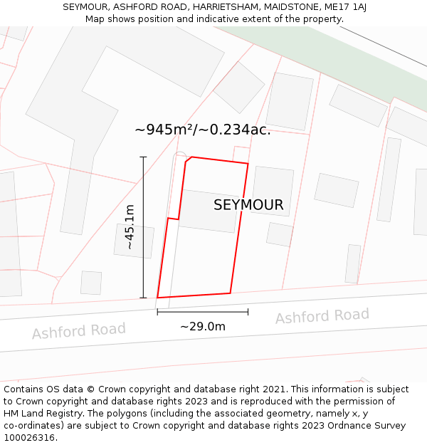 SEYMOUR, ASHFORD ROAD, HARRIETSHAM, MAIDSTONE, ME17 1AJ: Plot and title map