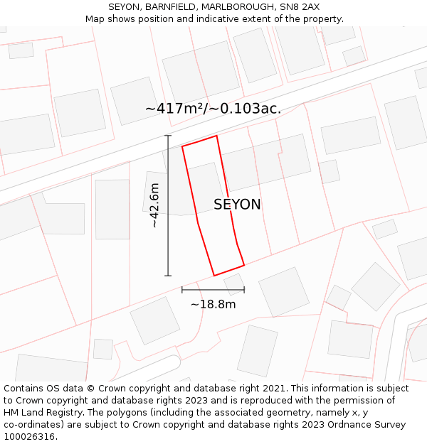 SEYON, BARNFIELD, MARLBOROUGH, SN8 2AX: Plot and title map