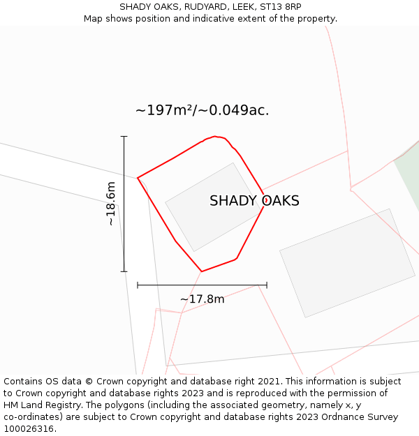 SHADY OAKS, RUDYARD, LEEK, ST13 8RP: Plot and title map