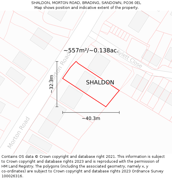 SHALDON, MORTON ROAD, BRADING, SANDOWN, PO36 0EL: Plot and title map