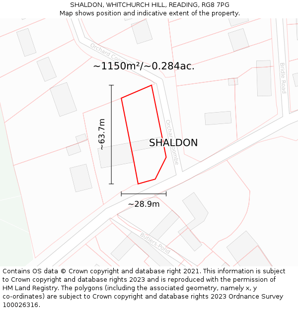 SHALDON, WHITCHURCH HILL, READING, RG8 7PG: Plot and title map