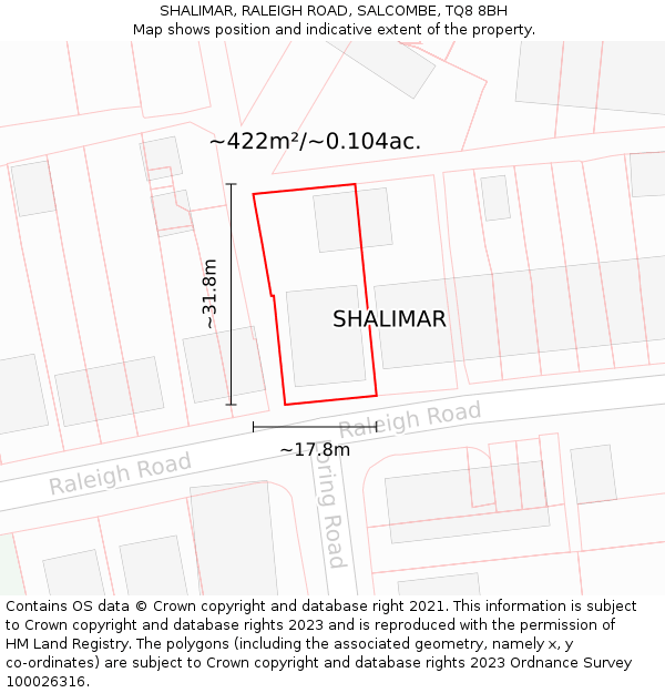 SHALIMAR, RALEIGH ROAD, SALCOMBE, TQ8 8BH: Plot and title map