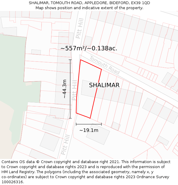 SHALIMAR, TOMOUTH ROAD, APPLEDORE, BIDEFORD, EX39 1QD: Plot and title map