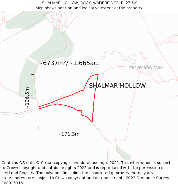 SHALMAR HOLLOW, ROCK, WADEBRIDGE, PL27 6JY: Plot and title map