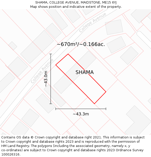 SHAMA, COLLEGE AVENUE, MAIDSTONE, ME15 6YJ: Plot and title map