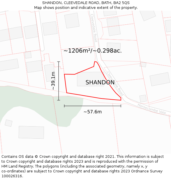 SHANDON, CLEEVEDALE ROAD, BATH, BA2 5QS: Plot and title map