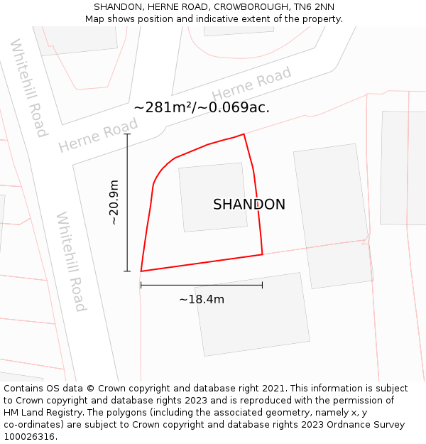 SHANDON, HERNE ROAD, CROWBOROUGH, TN6 2NN: Plot and title map