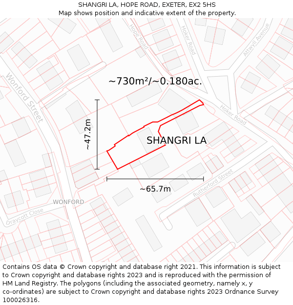 SHANGRI LA, HOPE ROAD, EXETER, EX2 5HS: Plot and title map