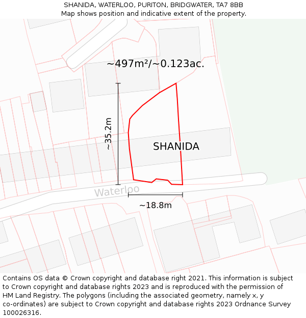 SHANIDA, WATERLOO, PURITON, BRIDGWATER, TA7 8BB: Plot and title map