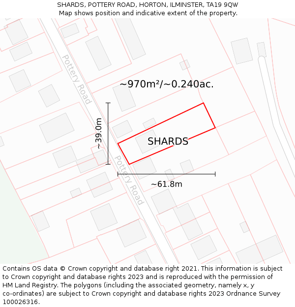 SHARDS, POTTERY ROAD, HORTON, ILMINSTER, TA19 9QW: Plot and title map