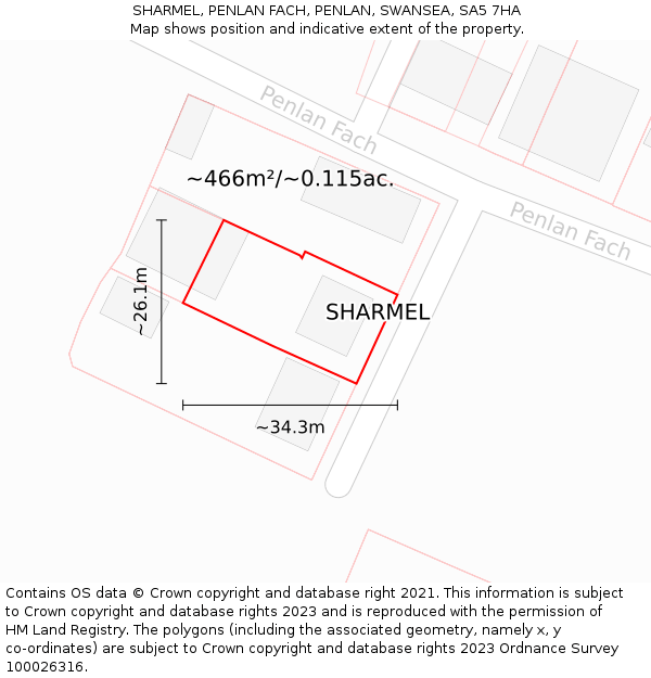 SHARMEL, PENLAN FACH, PENLAN, SWANSEA, SA5 7HA: Plot and title map