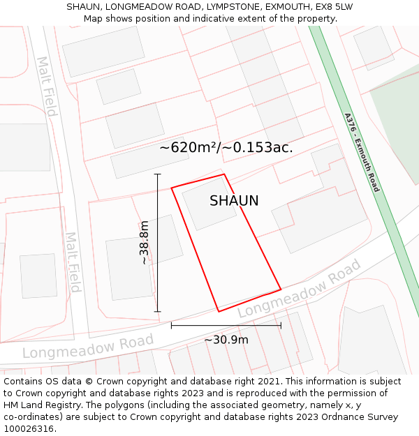 SHAUN, LONGMEADOW ROAD, LYMPSTONE, EXMOUTH, EX8 5LW: Plot and title map