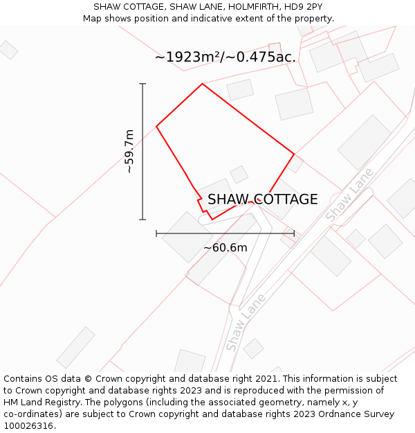 SHAW COTTAGE, SHAW LANE, HOLMFIRTH, HD9 2PY: Plot and title map