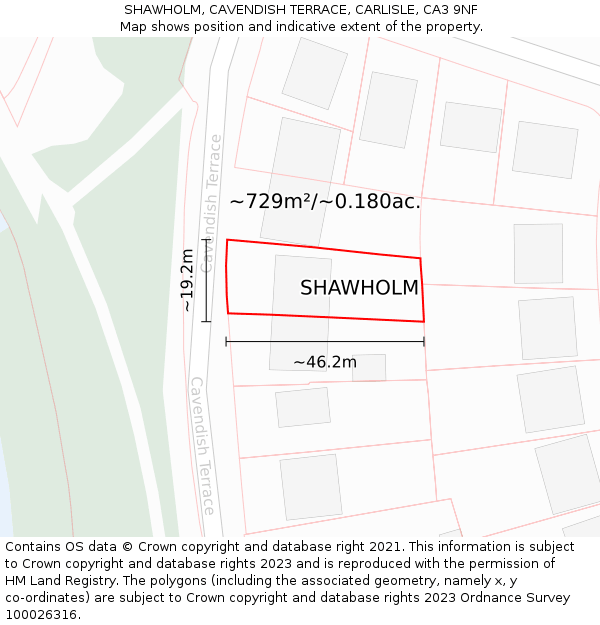 SHAWHOLM, CAVENDISH TERRACE, CARLISLE, CA3 9NF: Plot and title map