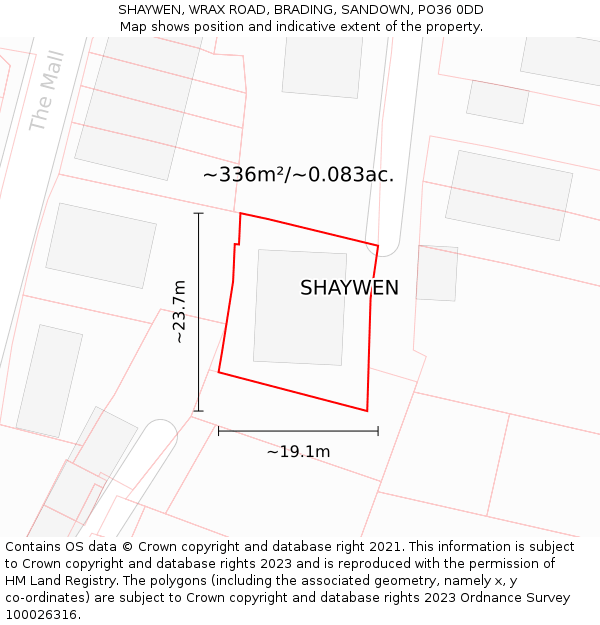 SHAYWEN, WRAX ROAD, BRADING, SANDOWN, PO36 0DD: Plot and title map