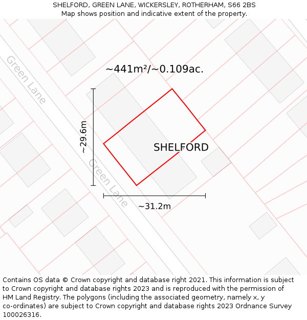 SHELFORD, GREEN LANE, WICKERSLEY, ROTHERHAM, S66 2BS: Plot and title map