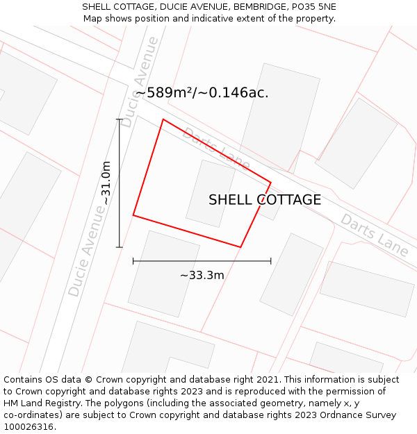 SHELL COTTAGE, DUCIE AVENUE, BEMBRIDGE, PO35 5NE: Plot and title map